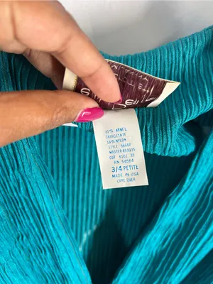 Vintage Pellini Petites Teal Crinkle Belted‎ Dress 3/4 Petite thumbnail 4