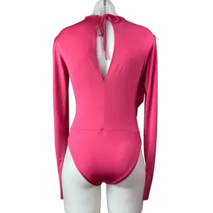 ZARA Pink Draped Long Sleeve Crew Neck Fitted Bodycon One Piece Bodysuit Top M thumbnail 2