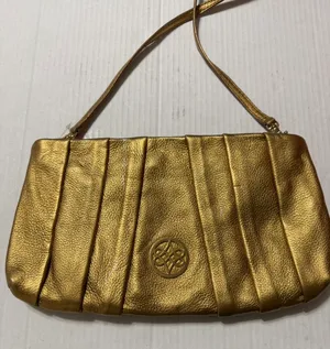 Antonio Melani Gold Metallic Genuine Leather Shoulder Bag Pleated Zip Purse thumbnail 1