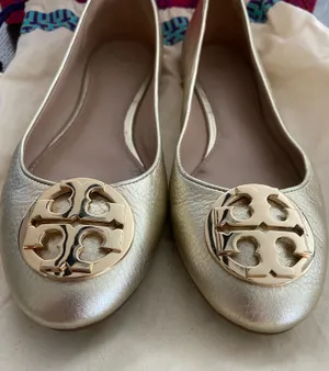 Tory Burch Claire Ballet Flats Spark Gold Metallic Leather Size 9 thumbnail 1
