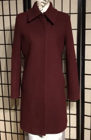 ✈️Loft Wool Preppy long Mock Pencil Bodice wine burgundy solid minimalist button coat thumbnail 1