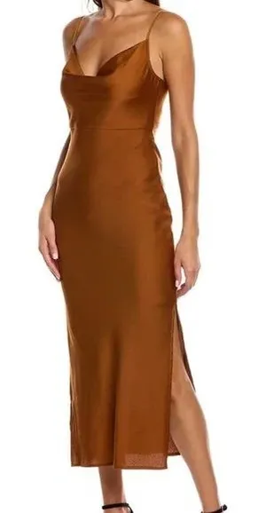 TAYLOR Satin‎ Midi Slip Dress Brown Size undefined thumbnail 1