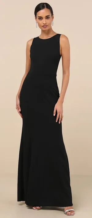 NWT Lulus Maike Black Cowl Back Mermaid Maxi Dress Wedding Gala Banquet Party L thumbnail 1