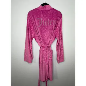 Juicy Couture Velour Monogram Robe Pink Size L/XL Bath Wrap Cozy Soft thumbnail 4