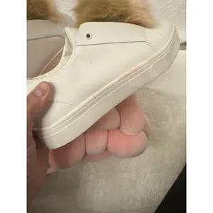 Sam Edelman Leya White Leather Tan Blush Faux Fur Pom Pom Sneaker Shoes Sz 8.5 thumbnail 4