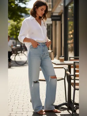 Zara women’s high - waisted Ripped wide leg jeans thumbnail 3