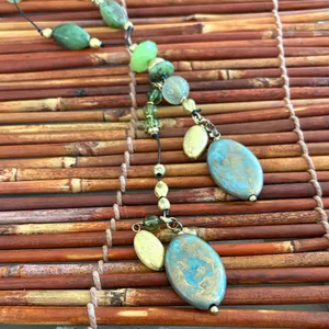 Chico's Green and Gold Statement Tassel Necklace 28” thumbnail 4