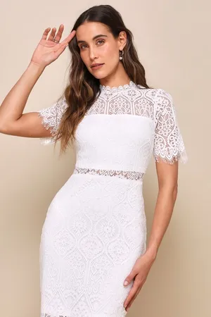 New Lulus Remarkable White Sheer Lace Short Sleeve Mini Dress Size XS MSRP $59 thumbnail 4