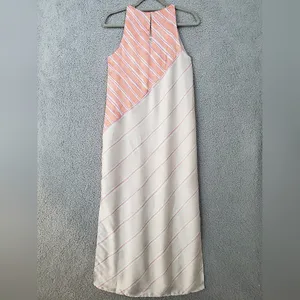 Zara Satin Effect Maxi Dress XS Long Striped Sleeveless Flowy Side Slits Lined thumbnail 6