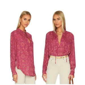 Free People Mia Floral Print Plunging Tie Neck‎ Long Sleeve Tunic Top Size Small thumbnail 2