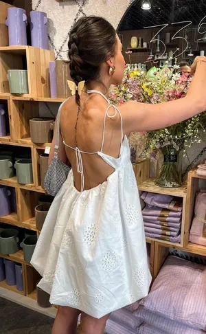 dress mini crochet balloon embroidered white boho vacation casual summer thumbnail 6