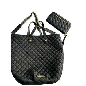 Steve Madden Black Quilted Tote & Wallet Set- note wear thumbnail 8