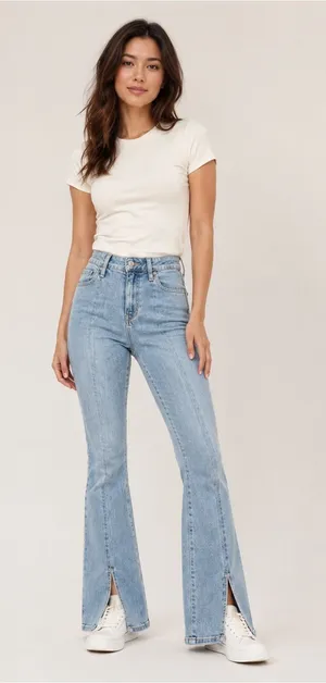 Hollister High Rise Flare Split Hem Medium Wash Jeans Y2K Women’s Size 24 L 29 thumbnail 1