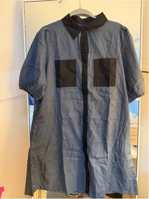 NEW V Neck Short Sleeve Button Down Striped Dress L Gray Size L thumbnail 4
