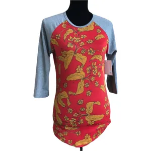 LuLaRoe Randy‎ Floral Raglan Baseball Tee Red Gold Gray 3/4 Sleeve XS NWT thumbnail 4