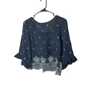 American Eagle Black Embroidered Flowy Blouse‎ Size S thumbnail 8