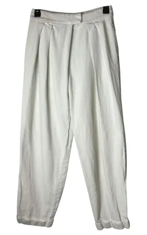 Oak + Fort Pants Women 4‎ Ivory Linen Blend Pleated Crossover High Waist Preppy thumbnail 1