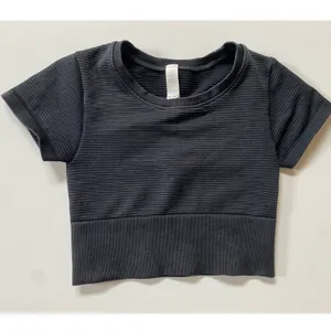 Baby Tee Offline by Aerie Womens XS‎ Black Seamless Ribbed Short Sleeve Crop Top thumbnail 8