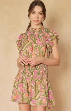 Entro Saturday In The Park Floral Mini Smocked Dress Size Small thumbnail 1