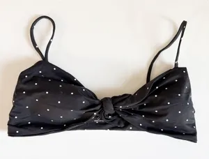 Vincija Swim Womens Polka Dot Retro Tie Up Bow Front Bikini Top Black Size 2 thumbnail 1