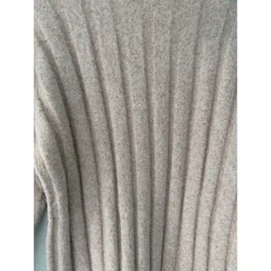 Oversized Oatmeal Ribbed Knit Sweater Dress High Neck Asymmetrical Hem thumbnail 3