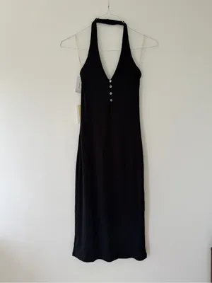NWT Wilfred Aritizia Temperature Halter Midi Dress in Black Size Small thumbnail 4