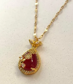 18K Gold Plated Red Crystal Flower Pendant Necklace for Women thumbnail 3