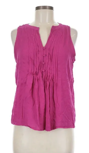 Loft Women’s Pink Y2K Pintucked Button Split Neck shell Large Blouse Sleeveless thumbnail 1