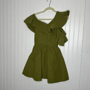 Olive Green Fit and Flare Ruffled Mini Dress thumbnail 7