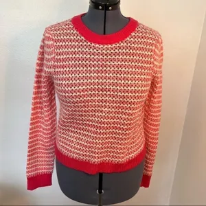 WAYF Womens Size XL Open Knit Stripe Crewneck Sweater White Pink Pullover Ribbed thumbnail 5