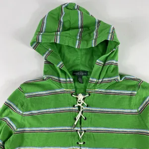 Lauren Jeans‎ Co Ralph Lauren Hoodie Womens Large Green Striped Pullover Lace Up thumbnail 5