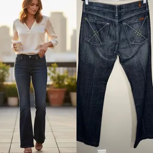 Seven For All Mankind Dojo Embellished‎ Green Rhinestone Square Design Jeans thumbnail 2