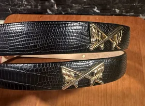 Women’s Golf Belt Sz Large LB Belt Company Lizard Italian Leather Black Sz L thumbnail 1