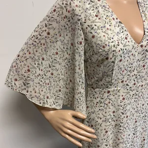 New Nasty Gal Cream Dainty Floral Long MaxiDress elbow length bell sleeves sz 4 thumbnail 3