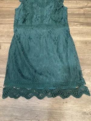 Lulus Teal Lace Fit & Flare Dress Size L Scalloped Hem thumbnail 4