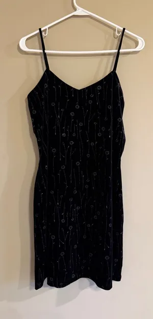 Vintage Non Such‎ USA Black Velvet Glitter Floral Mini Slip Dress 90s Grunge thumbnail 1