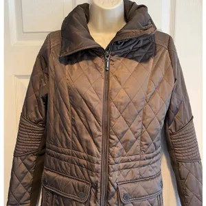 BCBGMAXAZRIA Quilted Puffer Women’s Coat Coffee Brown Sz S Full-Zip Long Hooded thumbnail 3