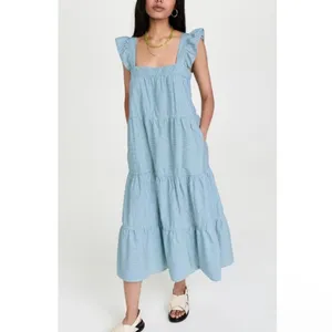 Nation LTD Large Camille Midi‎ Sundress Spritz Stripe Mint Blue Tiered Resort thumbnail 4