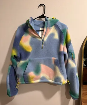 Outdoor Voices NWT Jacket PrimoFleece 1/4 Zip Hoodie Cropped Multi Lava S thumbnail 2