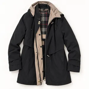 Fleet Street Ltd Womens Black Tan Plaid Lined Hooded Anorak Jacket Size M thumbnail 1