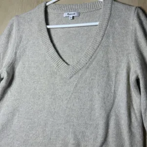 Madewell Neutral Wool Blend Bubble Sleeve‎ V Neck Knit Sweater Medium thumbnail 4