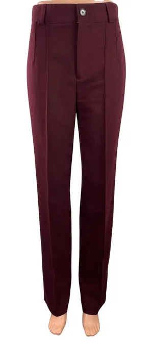 Zara Women's Red High Waisted Pleated Career Straight Leg Trousers Pants Size XS thumbnail 1