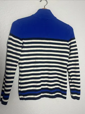 Ralph Lauren Blue Striped Half Zip Sweater Crest Logo Preppy Nautical Medium thumbnail 5