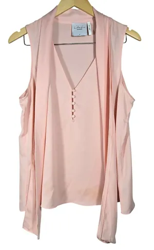 L'Academie Los Angeles Pink Sleeveless Tie Neck Blouse Top Medium M Button Front thumbnail 1