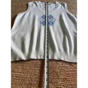 Lady Hagen White Sweater Vest L Argyle Diamond Knit Sleeveless Pullover Cotton thumbnail 3