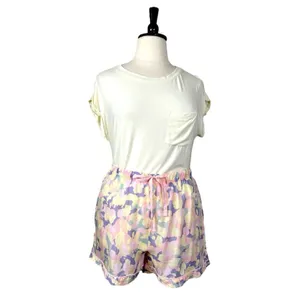 Stars Above Pajamas Sleepwear 3 Piece Short Tee Set Shirt Yellow Floral XL/XXL thumbnail 3