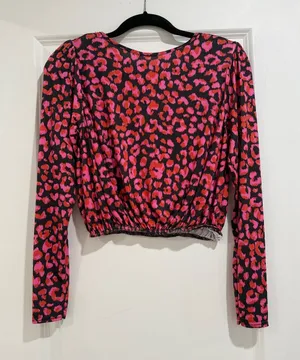 NWT Nasty Gal Pink & Red Animal Print Long Sleeve Crop Top thumbnail 1