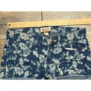 Vintage Mudd Blue Floral Shortie Low Rise Denim Shorts Frayed Hem Size 0 Y2K thumbnail 4