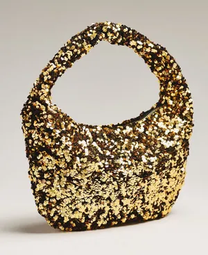 NWT! Anthropologie Gold Sequin Hobo Paillette Sequin Crescent Shoulder Bag thumbnail 1