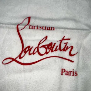 Christian Louboutin Pair of White Cotton Flannel Drawstring Dust Bags w/Red Logo thumbnail 2